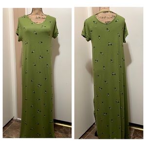LuLaRoe Macy Dress Green Leaf Print Full Length XS